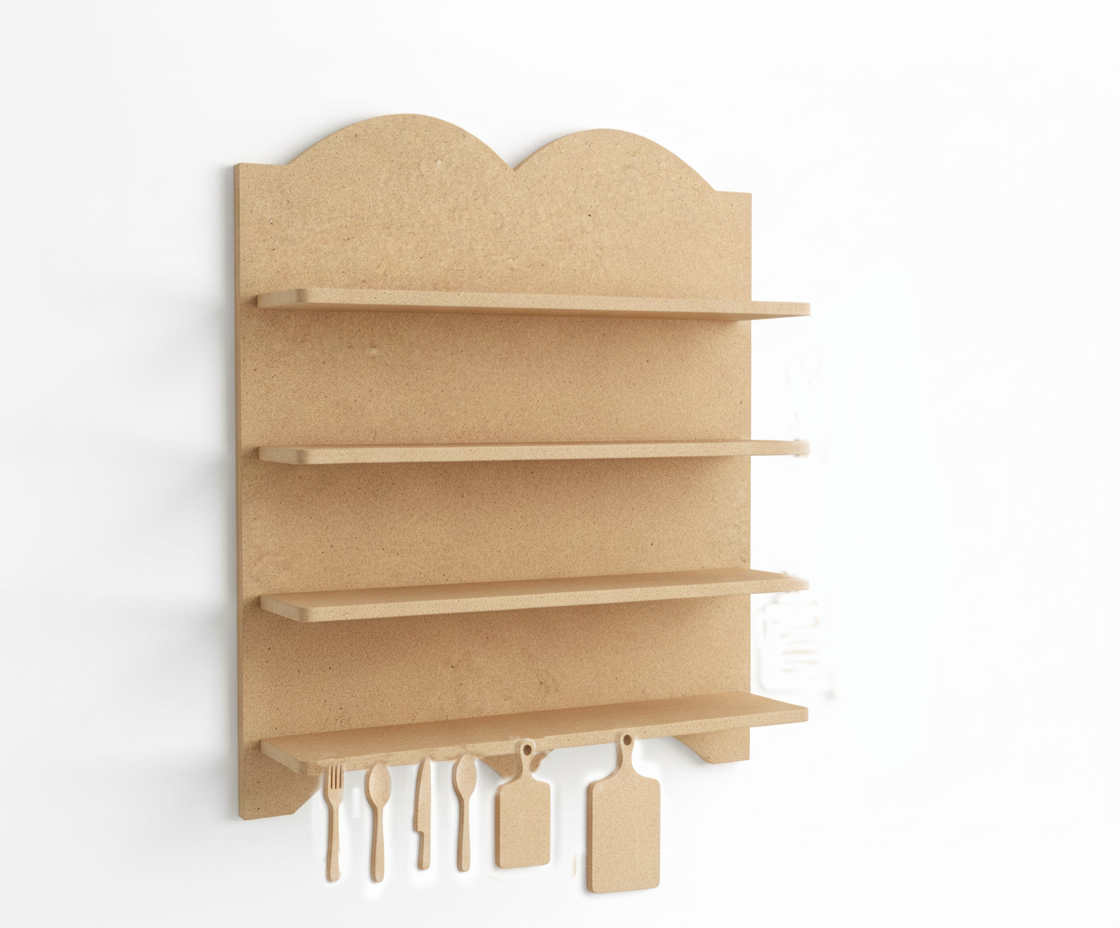 MDF wall shelf organizer design DIY craft storage display unit with multiple tiers and hooks