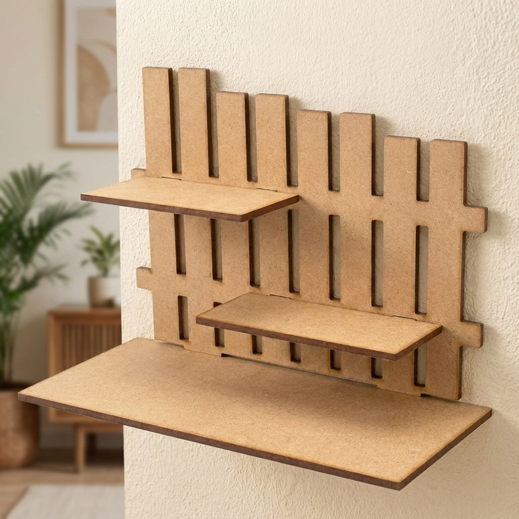 MDF two-tier display shelf stand for DIY decor and organizer use, mounted on wall