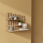 MDF two-tier display shelf stand for DIY decor and organizer use, mounted on wall