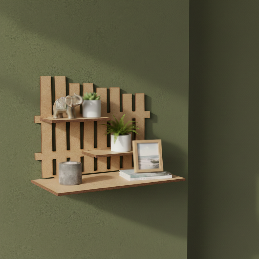 MDF two-tier display shelf stand for DIY decor and organizer use, mounted on wall