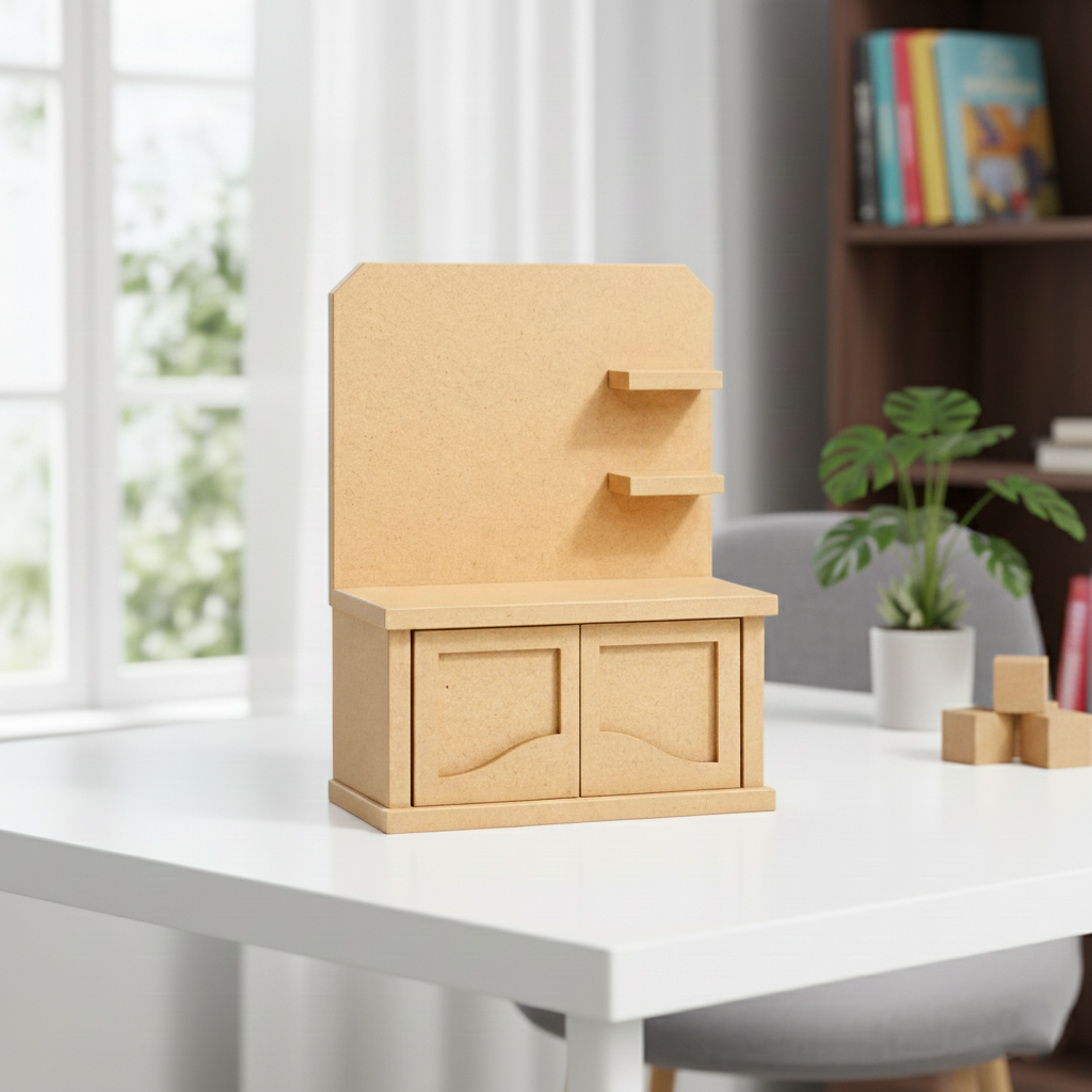 MDF mini cabinet shelf unit with drawers and shelves for DIY decor organizer show on table 
