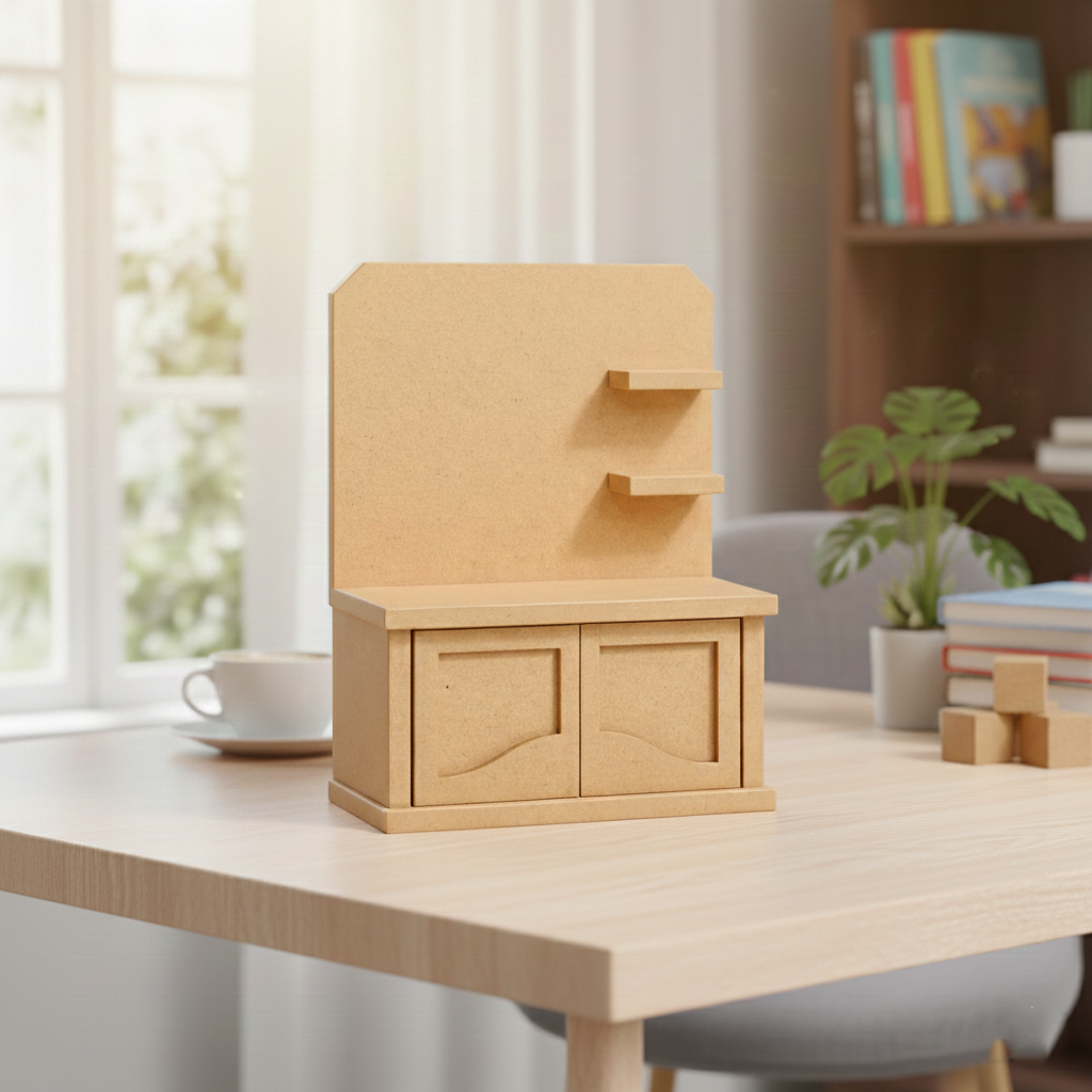 MDF mini cabinet shelf unit with drawers and shelves for DIY decor organizer show on table 