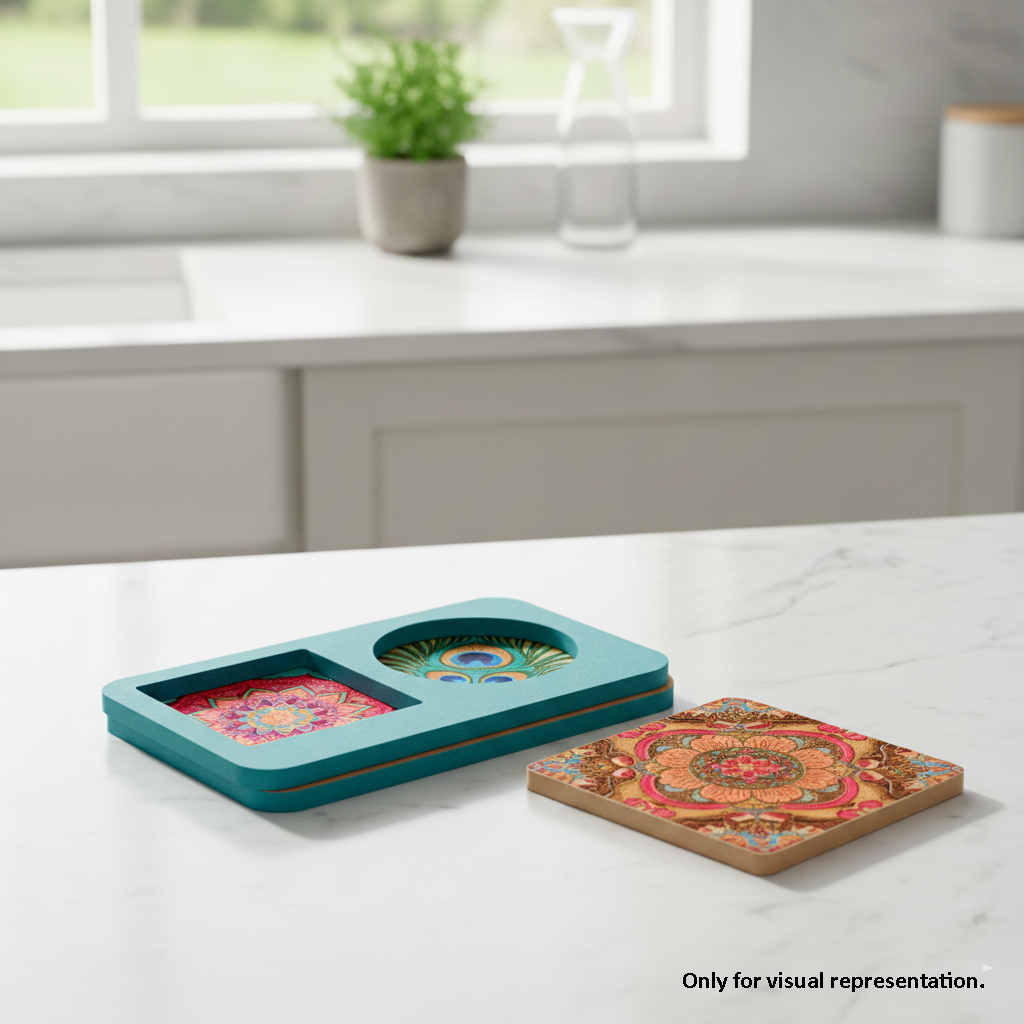 Painted MDF serving tray base with coaster DIY craft and decor combo show on table 