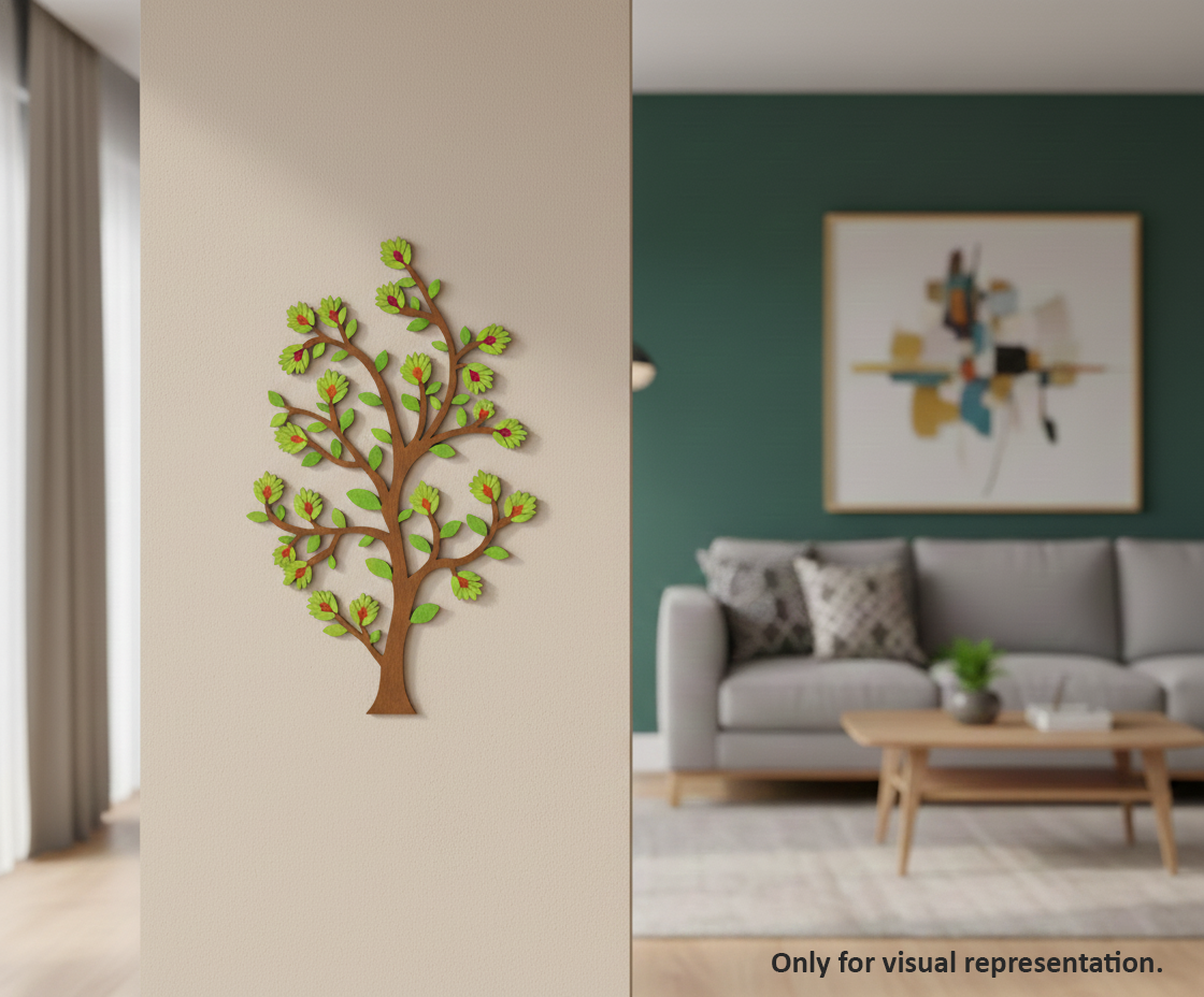 Painted MDF tree wall decor design DIY craft cutout hanging base for painting and customization, mounted on wall