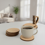 MDF round coaster set with holder stand for DIY decor and craft use show on table 