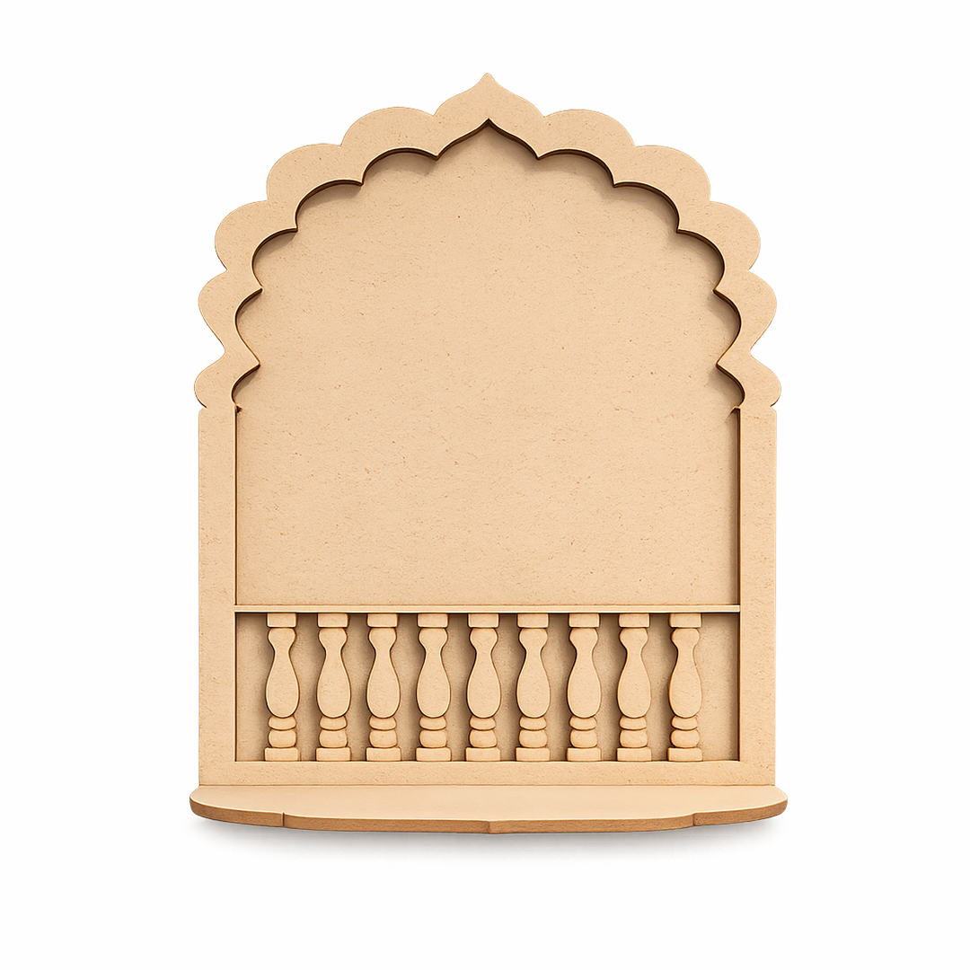 MDF arch window wall shelf for DIY decor painting and temple style craft use
