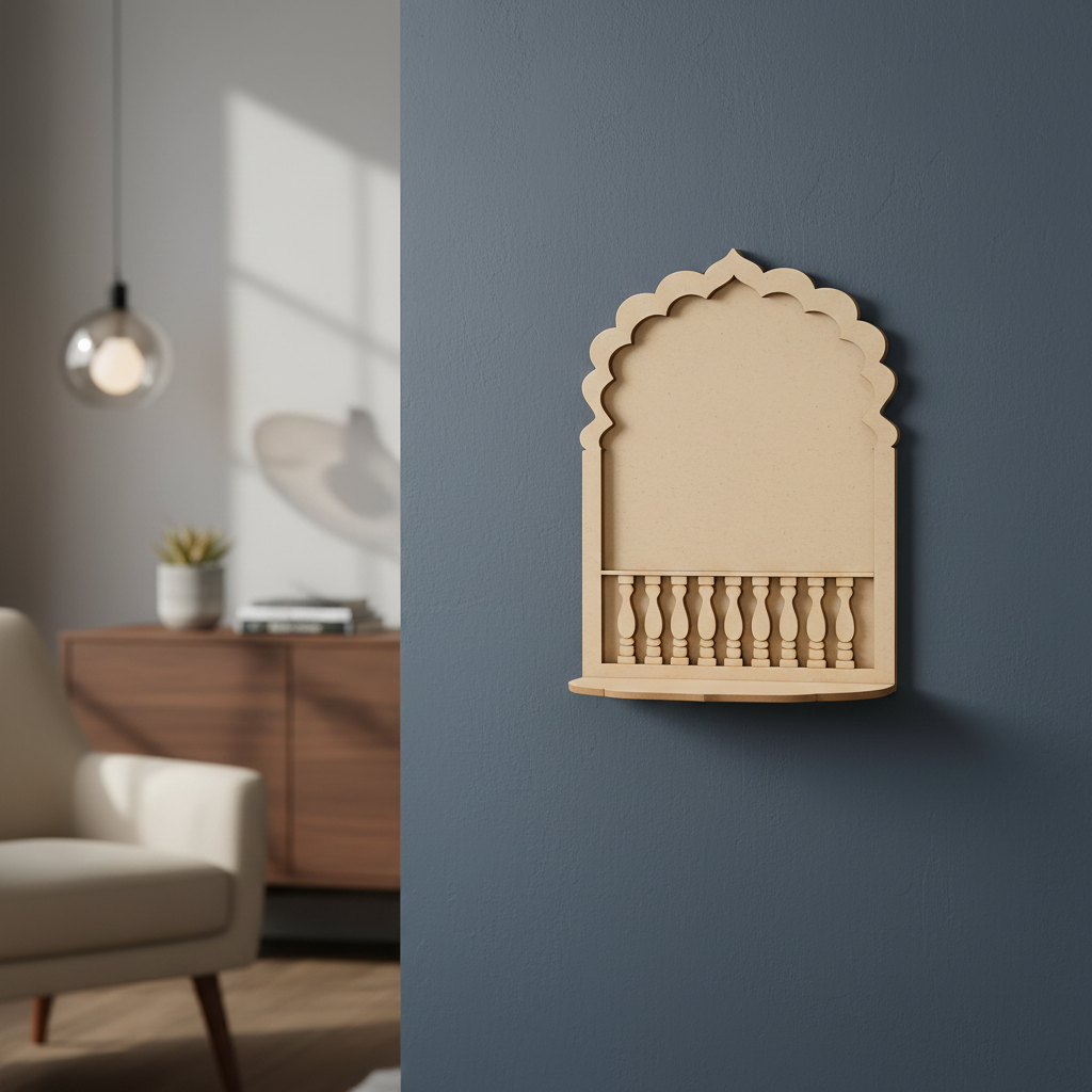 MDF arch window wall shelf for DIY decor painting and temple style craft use mounted on wall