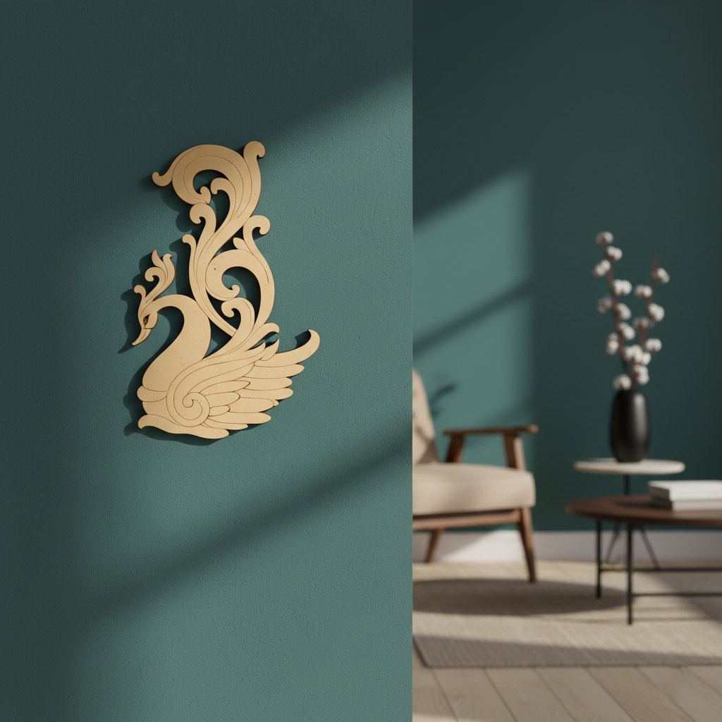 MDF peacock wall decor cutout for DIY painting and traditional craft projects, mounted on wall