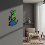 Painted MDF peacock wall decor cutout for DIY  and traditional craft projects, mounted on wall