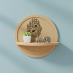 MDF round wall shelf with floral design for DIY decor and craft use, mounted on wall