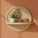 MDF round wall shelf with floral design for DIY decor and craft use, mounted on wall