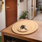 MDF round layered tray used as key holder and DIY decor organizer base on table with holding key  
