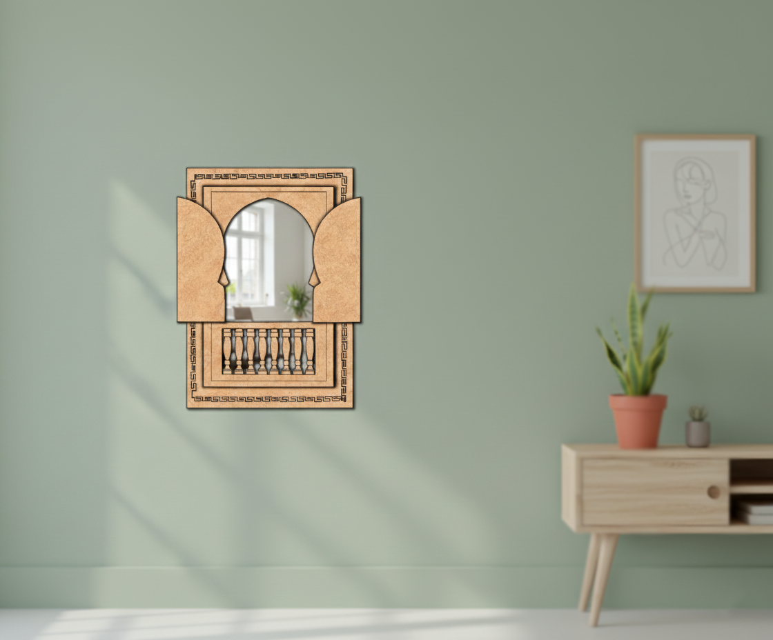 MDF window door wall decor design DIY craft cutout frame for painting and customization, mounted on wall