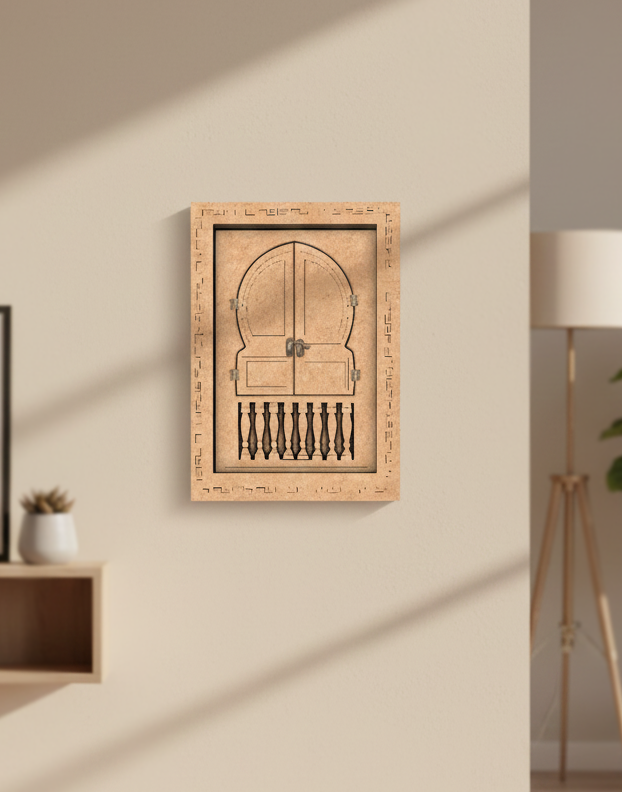 MDF window door wall decor design DIY craft cutout frame for painting and customization, mounted on wall