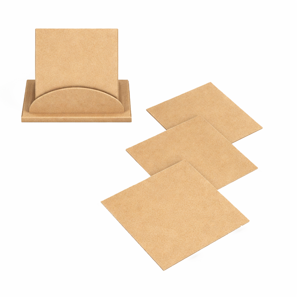 MDF square coaster set with holder stand for DIY decor and craft use