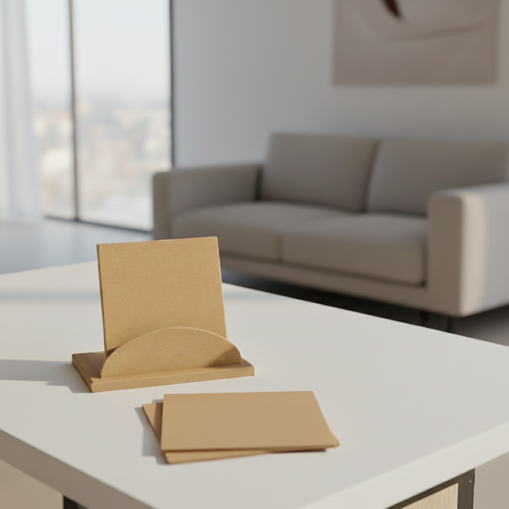 MDF square coaster set with holder stand for DIY decor and craft use show on table 