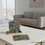 Painted MDF square coaster set with holder stand for DIY decor and craft use show on table 
