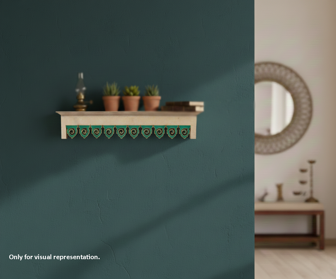 Painted MDF decorative wall shelf with carved design for DIY decor display mounte on wall