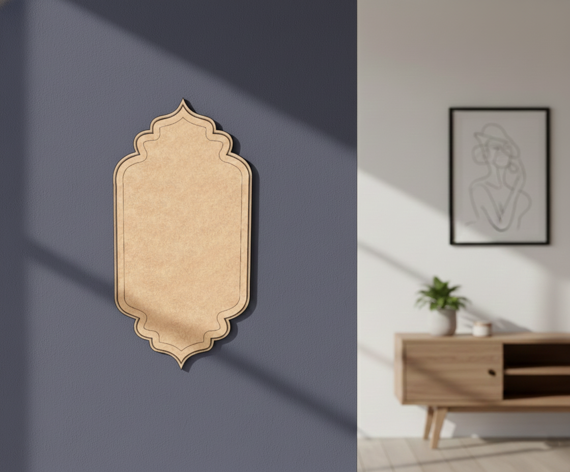 MDF arch shape blank design DIY craft wall decor cutout base for painting and customization, mounted on wall