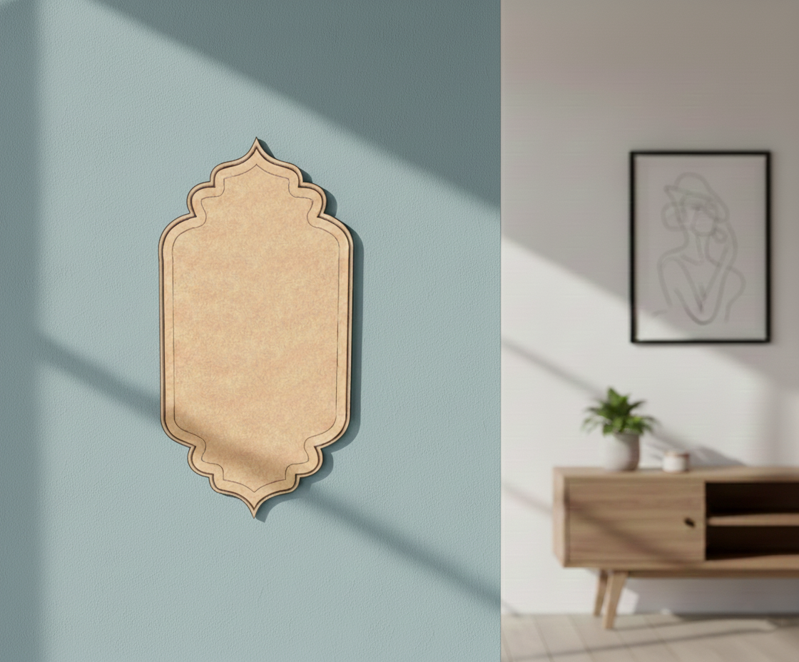 MDF arch shape blank design DIY craft wall decor cutout base for painting and customization, mounted on wall