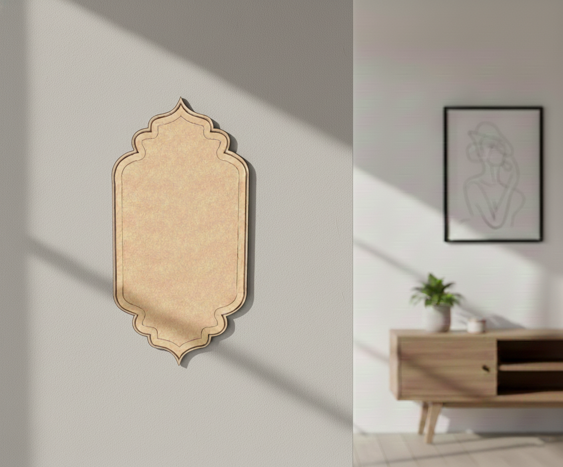 MDF arch shape blank design DIY craft wall decor cutout base for painting and customization, mounted on wall