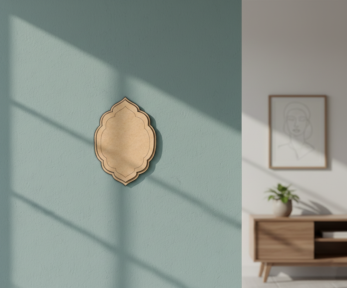 MDF arch shape blank design DIY craft wall decor cutout base for painting and customization, mounted on wall