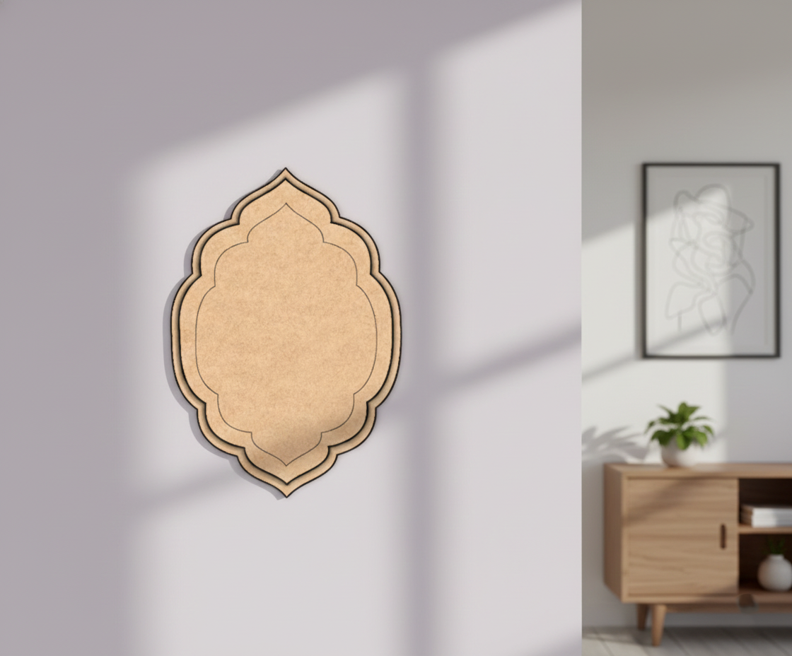 MDF arch shape blank design DIY craft wall decor cutout base for painting and customization, mounted on wall