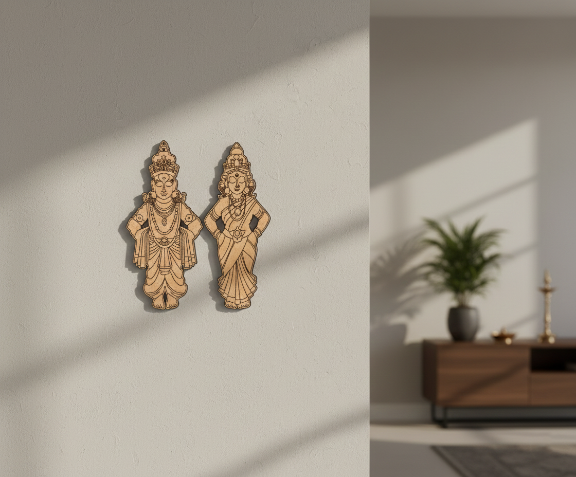 MDF Lakshmi Narayan Wall Decor Cutout DIY Craft Art Set mounted on wall