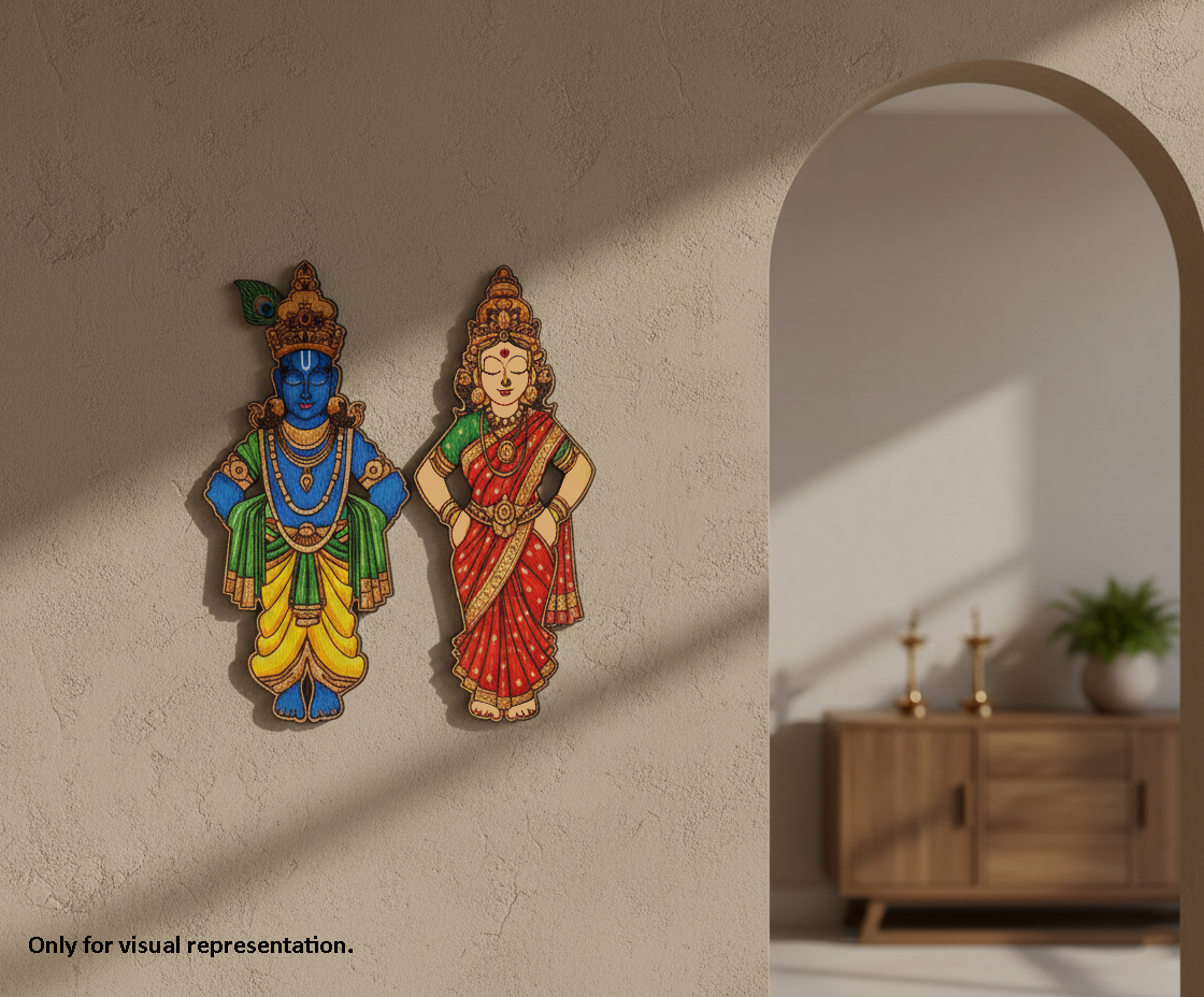Painted MDF Lakshmi Narayan Wall Decor Cutout DIY Craft Art Set mounted on wall