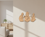 MDF Ganesha Lakshmi Saraswati wall decor DIY craft cutout with laser engraved design, mounted on wall