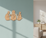MDF Ganesha Lakshmi Saraswati wall decor DIY craft cutout with laser engraved design, mounted on wall