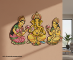 Painted MDF Ganesha Lakshmi Saraswati wall decor DIY craft cutout with laser engraved design, mounted on wall