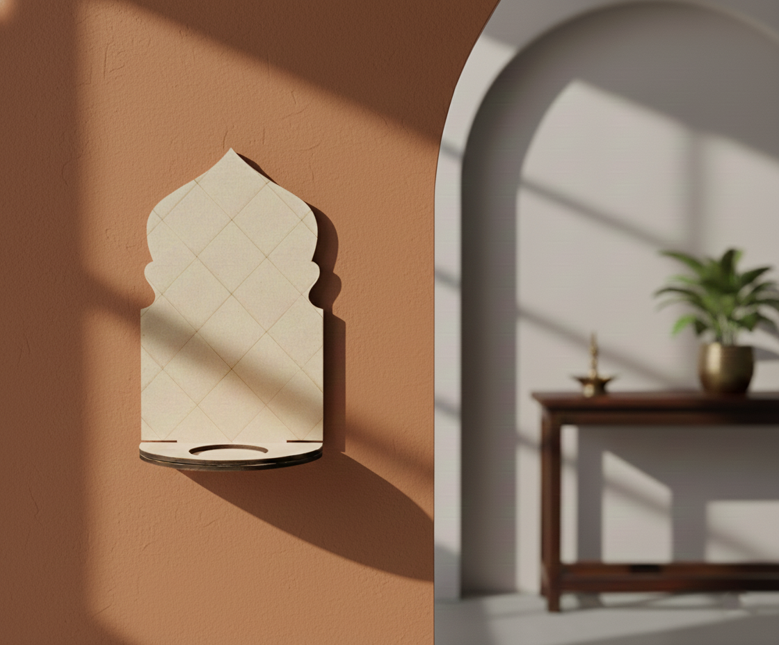 MDF arch backdrop candle stand for DIY decor, tealight and pooja display use mounted on wall