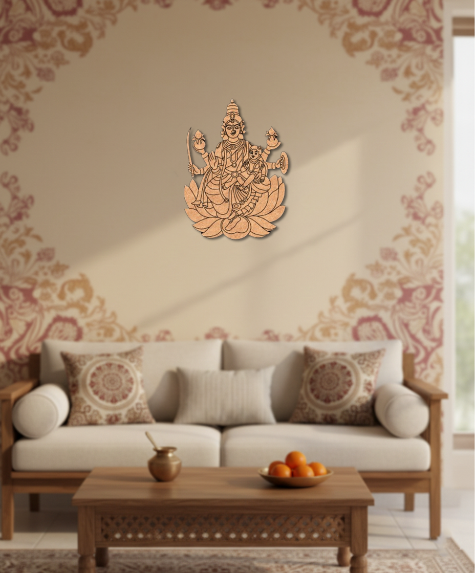 MDF Goddess Lakshmi Wall Decor Cutout DIY Craft Spiritual Art mounted on wall