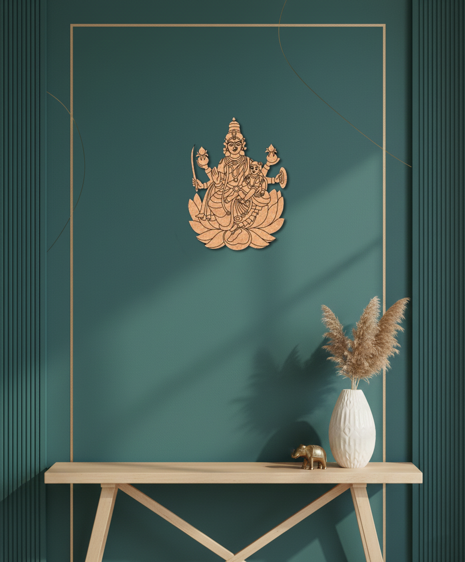 MDF Goddess Lakshmi Wall Decor Cutout DIY Craft Spiritual Art mounted on wall