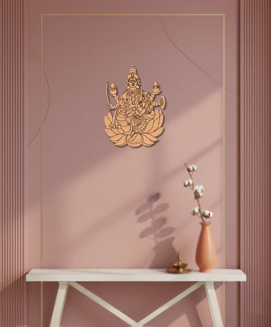 MDF Goddess Lakshmi Wall Decor Cutout DIY Craft Spiritual Art mounted on wall
