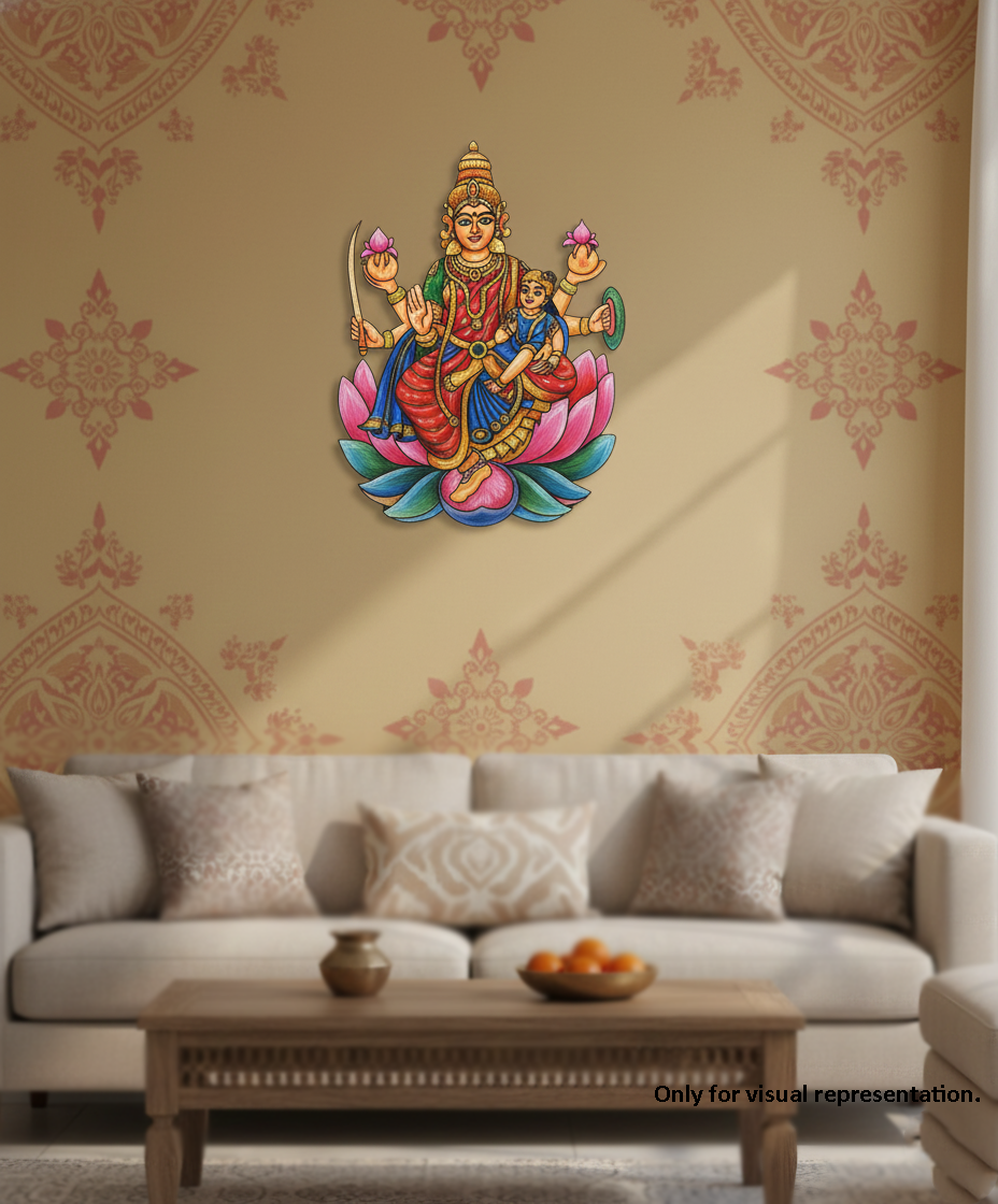 Painted MDF Goddess Lakshmi Wall Decor Cutout DIY Craft Spiritual Art mounted on wall