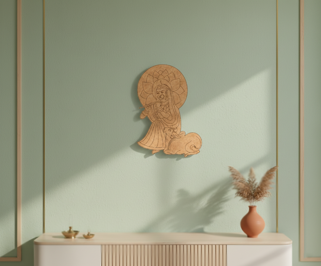 MDF Radha in Krishna disguise wall decor cutout unpainted DIY craft base mounted on wall