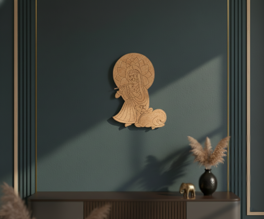 MDF Radha in Krishna disguise wall decor cutout unpainted DIY craft base mounted on wall