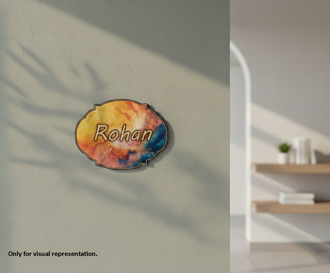 Painted MDF personalized name plate cutout DIY craft wall decor base with engraved name, mounted on wall