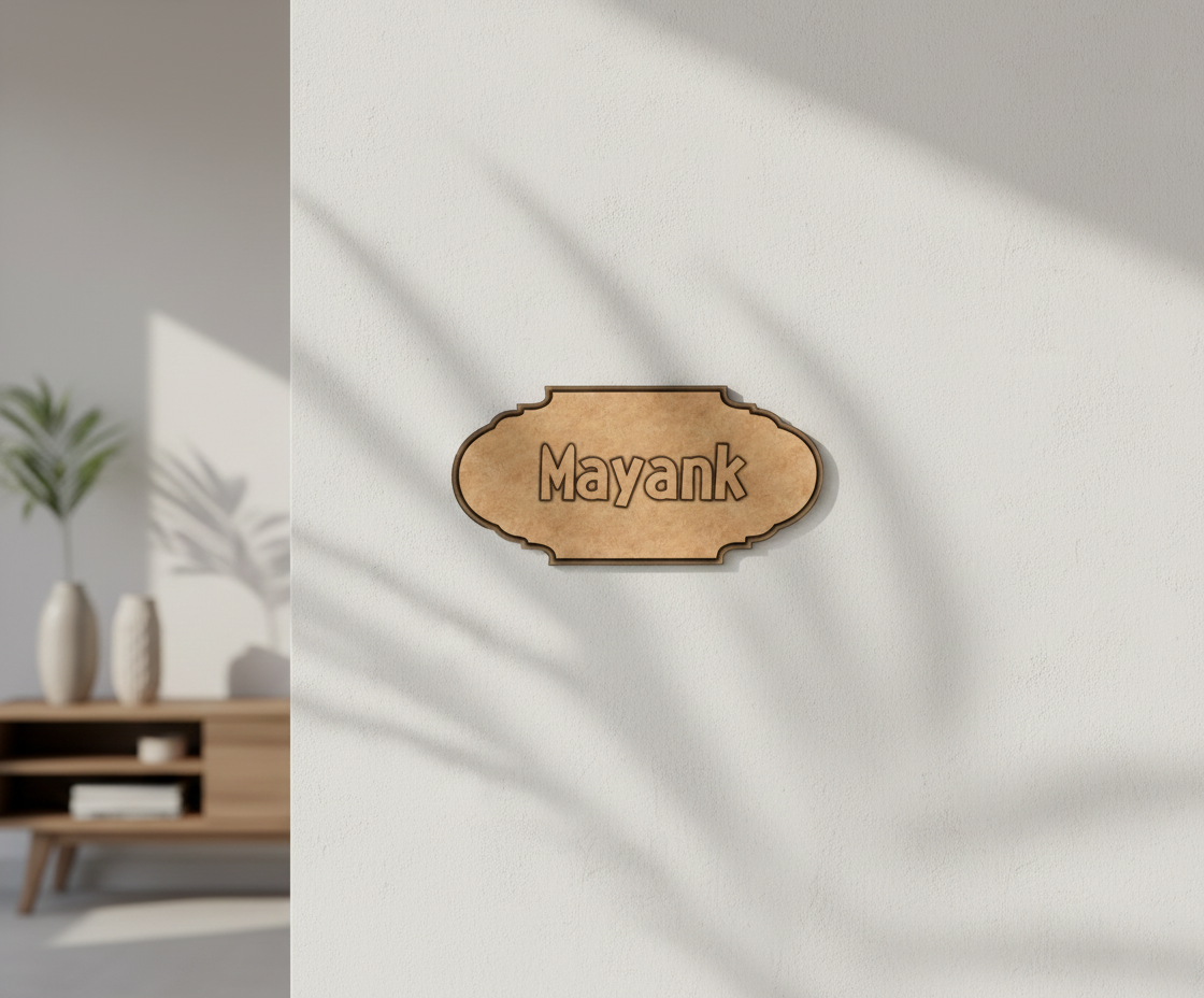 MDF personalized name plate cutout DIY craft wall decor base with engraved name, mounted on wall