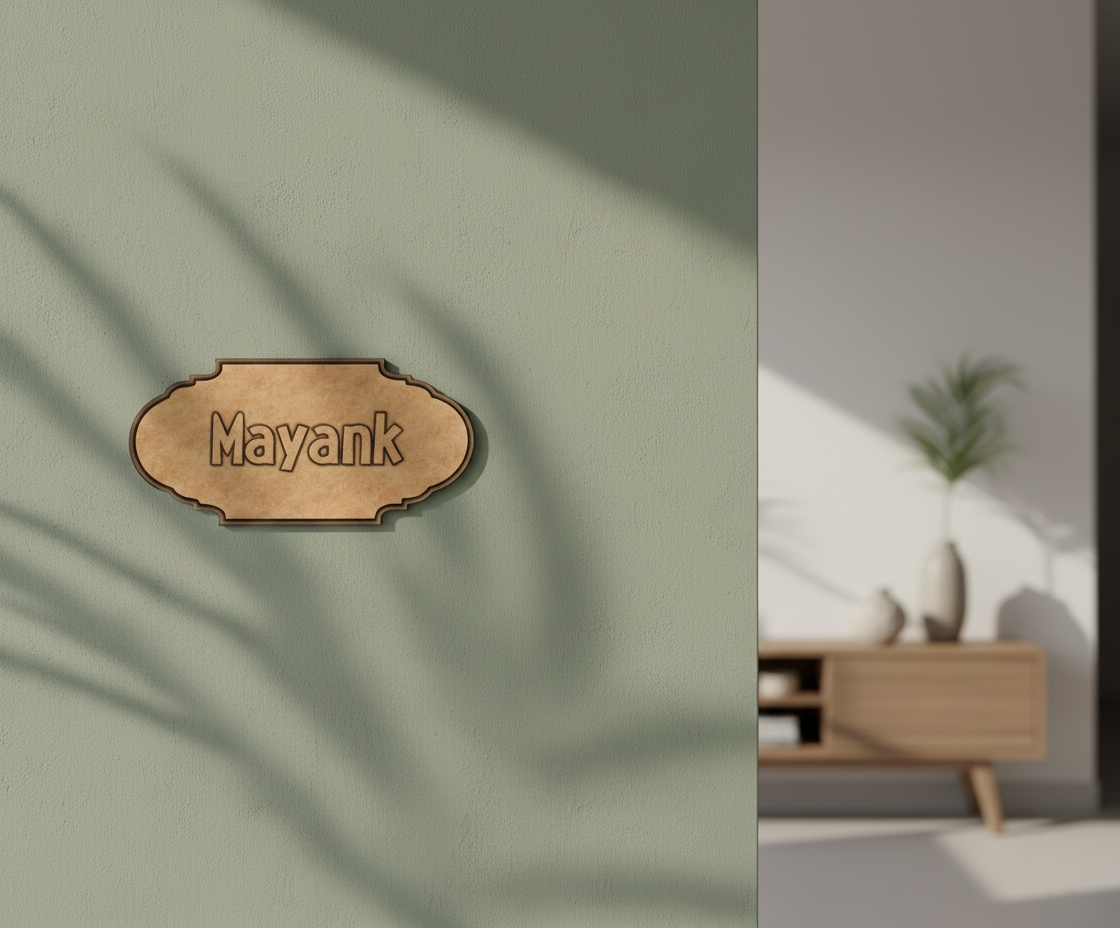 MDF personalized name plate cutout DIY craft wall decor base with engraved name, mounted on wall