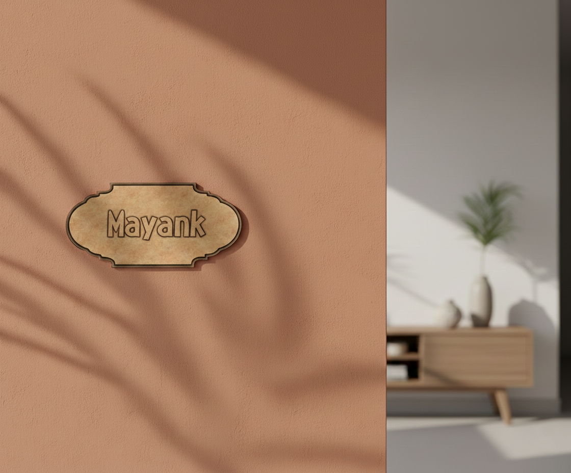 MDF personalized name plate cutout DIY craft wall decor base with engraved name, mounted on wall