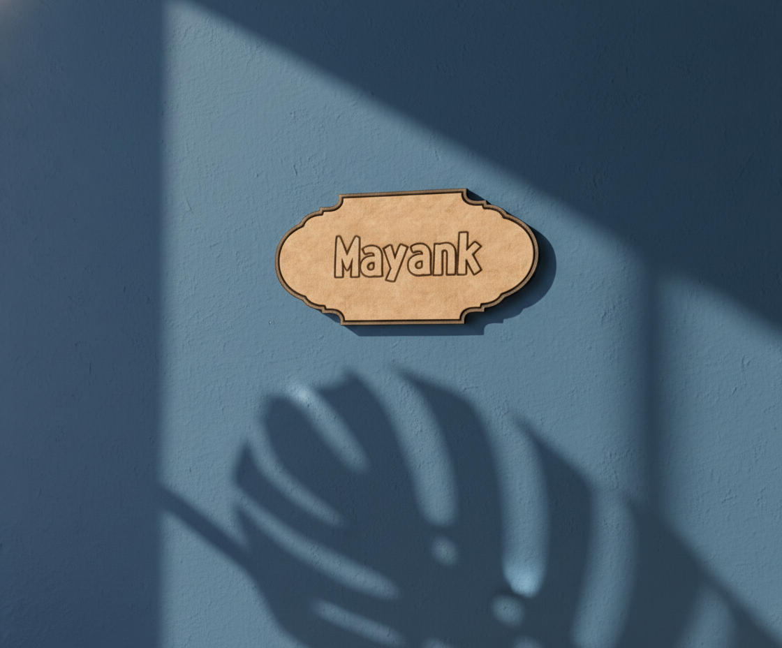 MDF personalized name plate cutout DIY craft wall decor base with engraved name, mounted on wall