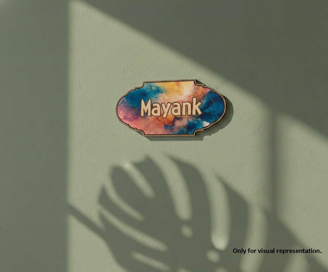 Painted MDF personalized name plate cutout DIY craft wall decor base with engraved name, mounted on wall