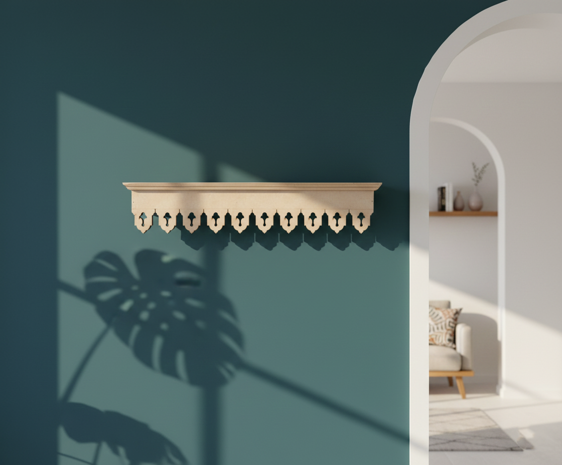 MDF decorative wall shelf bracket laser cut DIY craft home decor base, mounted on wall