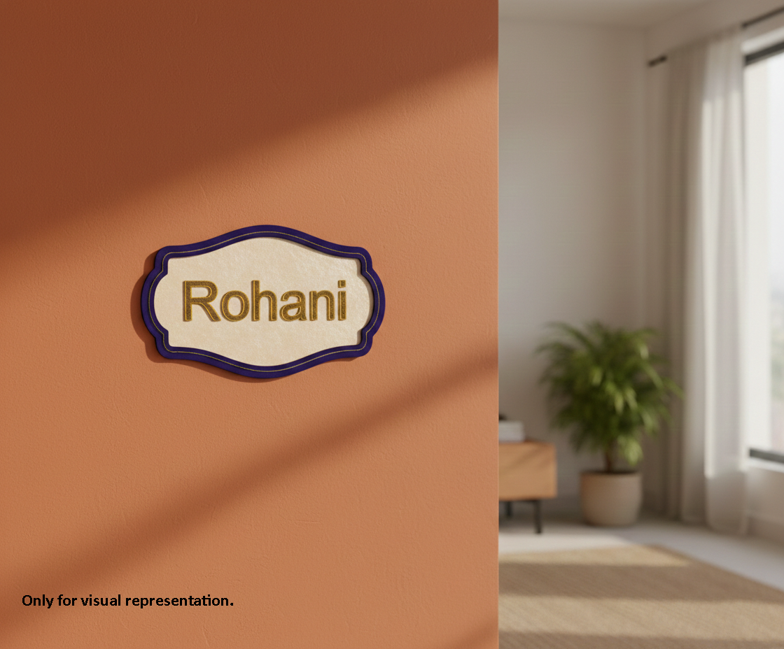 Painted MDF personalized name plate cutout DIY craft wall decor base with engraved name Rohani mounted on wall