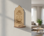 MDF lotus kalash arch stand design DIY craft tea light holder with engraved pattern, mounted on wall