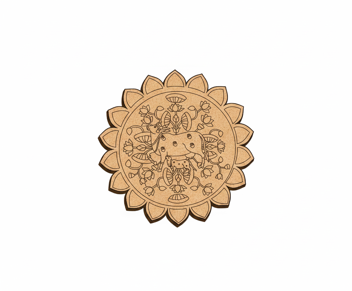MDF cow mandala round design DIY craft wall decor base with laser engraving