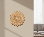 MDF cow mandala round design DIY craft wall decor base with laser engraving, mounted on wall